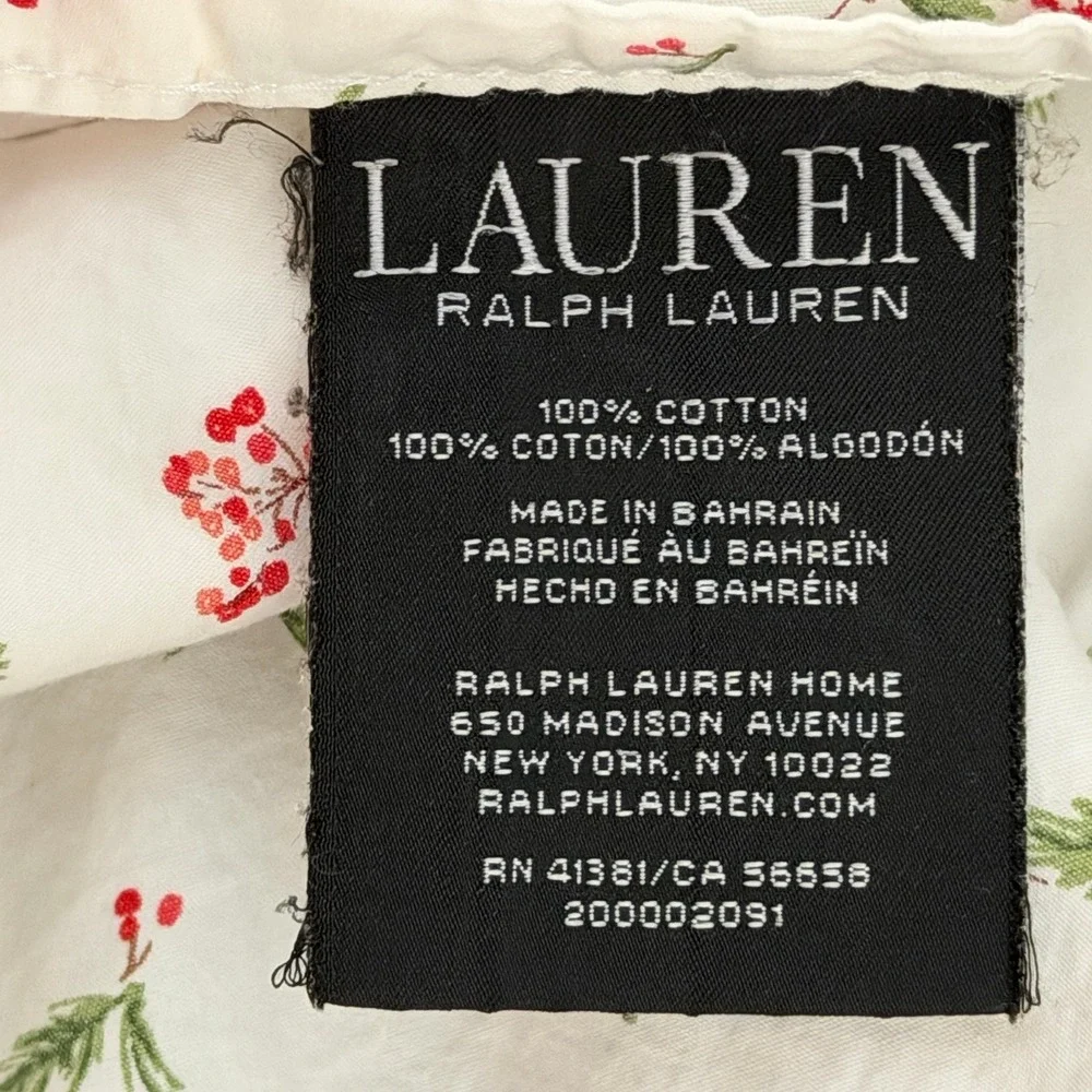 Ralph Lauren Mackenzie Holly Queen Size Flat Bed Sheet Case Berry Red Green Xmas